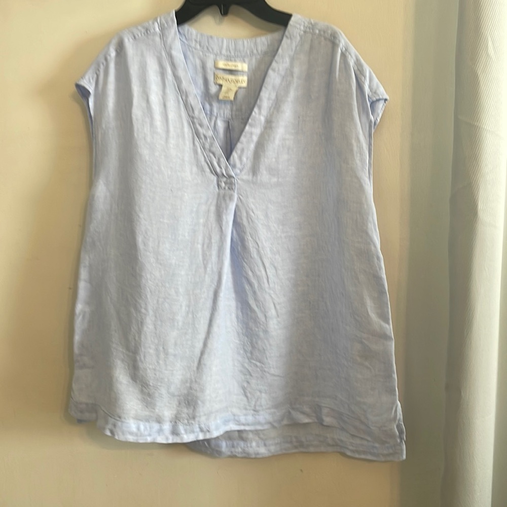 Closet closing Cynthia Rowley Blue Split Neck 100% Linen Tunic top Sz M